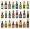 Set of colorful icons of alcoholic drinks` bottles. Vector isolated illustrations in flat style design