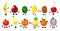 Set of colorful images of cute kawaii fruits - pear, banana, lemon, apple, pineapple, orange, persimmon. Isolated