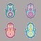 Set of colorful isolated hamsa hands illustrations