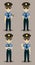 Set of colorful isolated vector policeman at work.