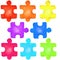 Set of colorful jigsaw puzzles isolated on white background. Symbol of autism awareness day. Watercolor hand drawn illustrations