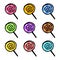 Set of colorful lollipops isolated on white background. thin black outline lollipop, hand drawn vector.