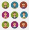 Set colorful male faces circle icons, trendy flat style