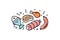 Set of colorful meat and fish icons isolated. Trendy linear style  Healthy lifestyle. food icons.