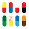 Set of colorful medical capsules - vitamin, antibiotic, painkiller