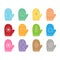 Set of colorful mittens in flat style. Vector illustration