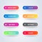 Set of colorful modern material style buttons on white background. Different flat line gradient colors and icons collection. Vecto