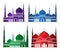 Set of Colorful Mosque or Masjid Elements