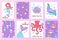 Set of colorful nautical cards. mermaid. undersea world