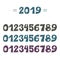 Set of colorful numerals. 2019 text.