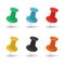 Set of colorful office push pins. Thumbtacks icon. Top view