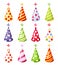 Set of colorful party hats. Vector illustration.