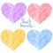 Set of colorful pencil drawing heart shapes