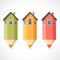 Set of colorful pencil houses