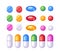 Set of colorful pills of various shapes. Medicine flat icons