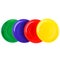 A set of colorful plastic frisbees for outdoor play. Children's active games. Lots of colored frisbees isolated on a