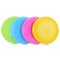 A set of colorful plastic frisbees for outdoor play. Children's active games. Lots of colored frisbees isolated on a