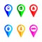 Set of colorful pointers on the map icons marker points on the map