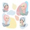 Set of colorful portraits of women vector illustration. Abstract modern woman face and abstract shapes