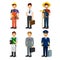 Set of colorful profession man flat style icons pilot, businessman, builder, waiter, farmer, manager.