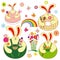 Set of colorful rabbit and springtime floral