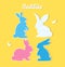 Set of colorful rabbits. Vector silhouette. Paper art and craft