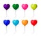 Set of colorful realistic helium heart shaped balloons
