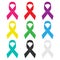 Set, colorful realistic ribbons on white background. Symbol ribbons for awareness.