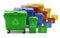 Set of colorful recycle trash containers, bins and crates