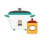 Set of colorful rice cooker and salt container