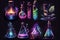 A set of colorful scientific tubes and flasks on a dark background, showcasing the beauty of science and experimentation