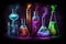 A set of colorful scientific tubes and flasks on a dark background, showcasing the beauty of science and experimentation