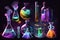 A set of colorful scientific tubes and flasks on a dark background, showcasing the beauty of science and experimentation