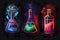 A set of colorful scientific tubes and flasks on a dark background, showcasing the beauty of science and experimentation