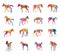 Set of colorful silhouettes of foals