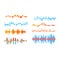 Set of colorful sound waves on white background. Audio waveforms representing sound recording, music tracks. Sound