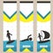 Set of colorful sports banners in the style of minimalism flat for commercial websites. Surfing, swimming and yachting. Vector