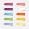 Set of colorful stickers. Collection oblong colorful arrow shaped sticker with peeling off edge realistic style for labeling infor