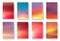 Set of colorful sunset and sunrise paper cards. Blurred modern gradient mesh background