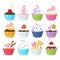 Set of colorful sweet cupcakes.