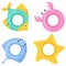 Set of colorful swimming rings. Flat cartoon icon. Ring float, inflatable toys fish, stingray, starfish, crab.