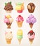 Set of colorful tasty ice cream.