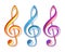 Set of Colorful treble clef icons, music violin clef signs.