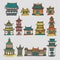 Set of colorful vector asian temples and manor houses