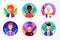 Set of colorful vector icons. Multinational team. Natural modern design.