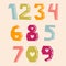 Set of colorful vector numbers 0-9 with hearts and paper cut effect.