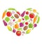 Set Colorful Vegetables in Heart Shape