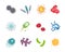 Set colorful viruses vector illustration. Bacteria and micro-organisms in cartoon style.