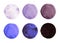 Set of colorful watercolor hand painted circle isolated on white. Illustration for artistic design. Round stains, blobs lavender c