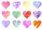 Set of colorful watercolor hearts